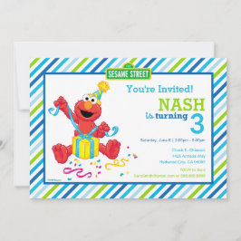 Convite Rua Sésamo | Elmo - Boys Birthday Striped Invit