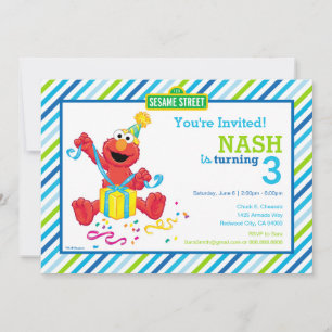 Convite Rua Sésamo   Elmo - Boys Birthday Striped Invit