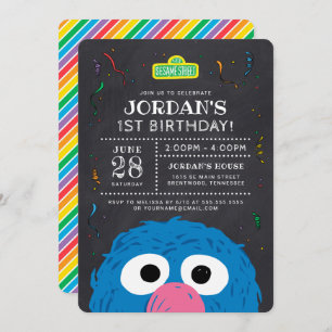 Convite Rua Sésamo   Grover Chalkboard Birthday