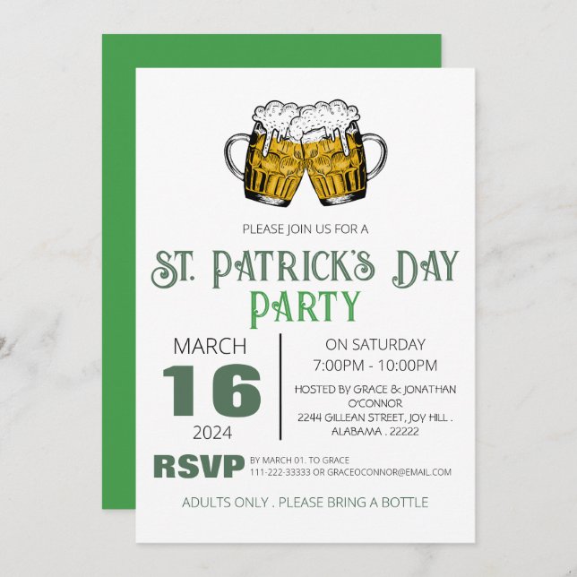Convite Rua verde elegante de Shamrock, festa do dia de Pa (Frente/Verso)
