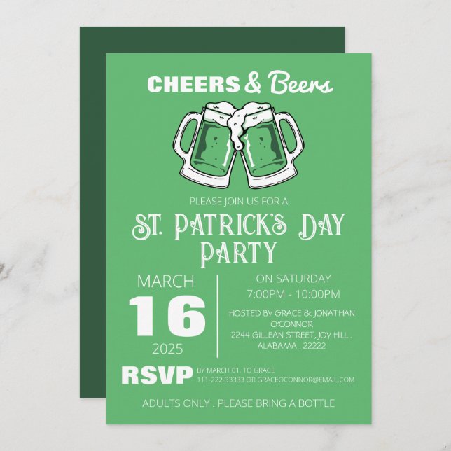 Convite Rua verde elegante de Shamrock, festa do dia de Pa (Frente/Verso)