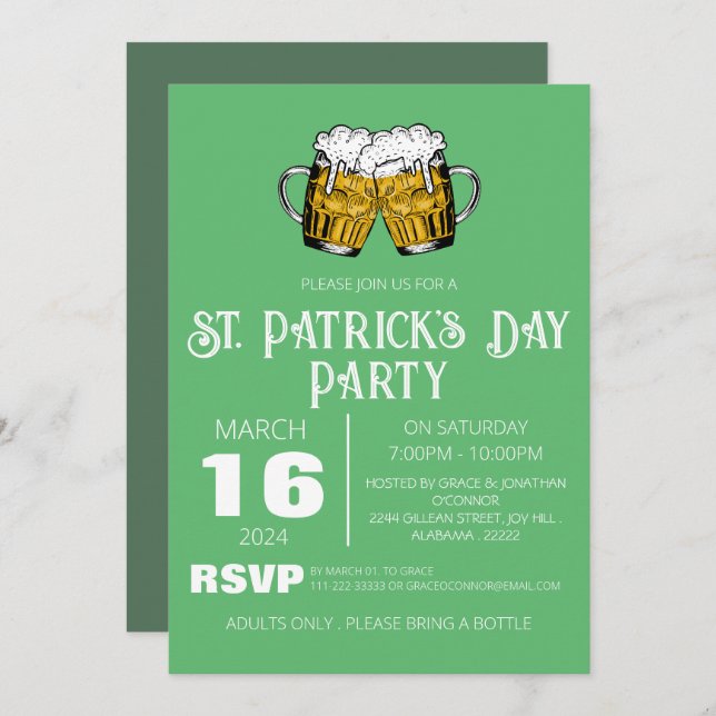 Convite Rua verde elegante de Shamrock, festa do dia de Pa (Frente/Verso)