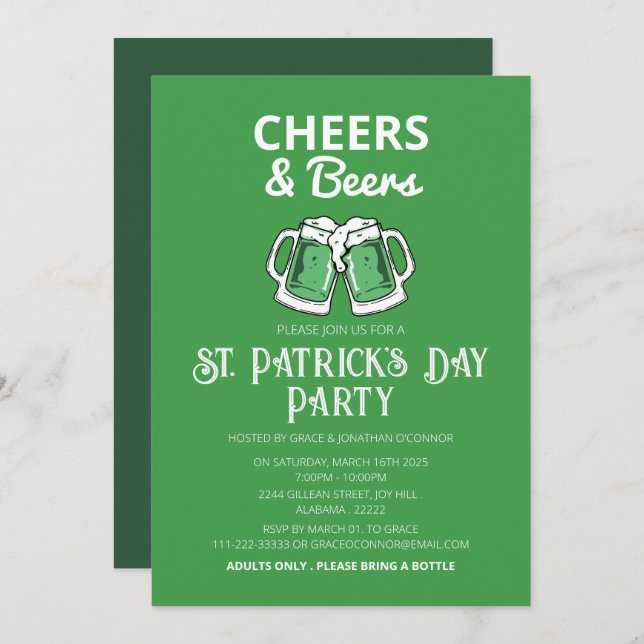Convite Rua verde elegante de Shamrock, festa do dia de Pa (Frente/Verso)