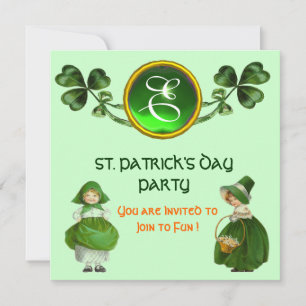 CONVITE RUAS. FESTA DO DIA DE PATRICK EMERALD MONOGRAM VER