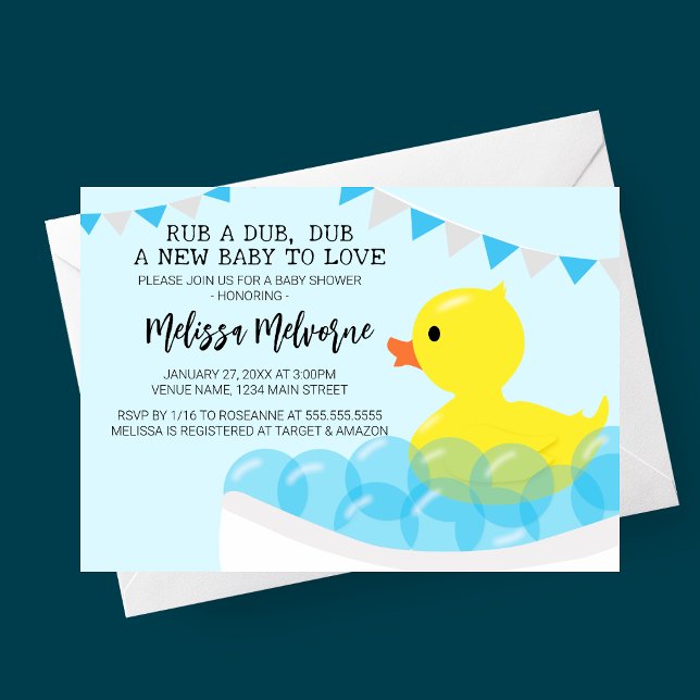 Convite Rub A Dub, Chá de fraldas De Borracha Ducky (Rub a Dub, Dub Rubber Ducky Baby Shower Invitation for Baby Boy)