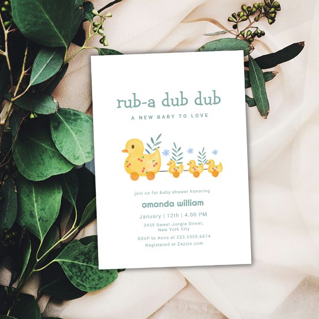 Convite Rub A Dub Dub Cherry Mamãe Pato Churrasco de Bebê  (Rub A Dub Dub Cherry Mommy Duck Baby Shower Invitation)