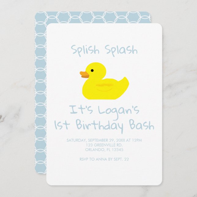 Convite Rubber Duck Stripe First Birthday Party Invitation (Frente/Verso)