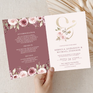 Convite Rubi Empoeirado Blush Floral E Comercial Ampersand