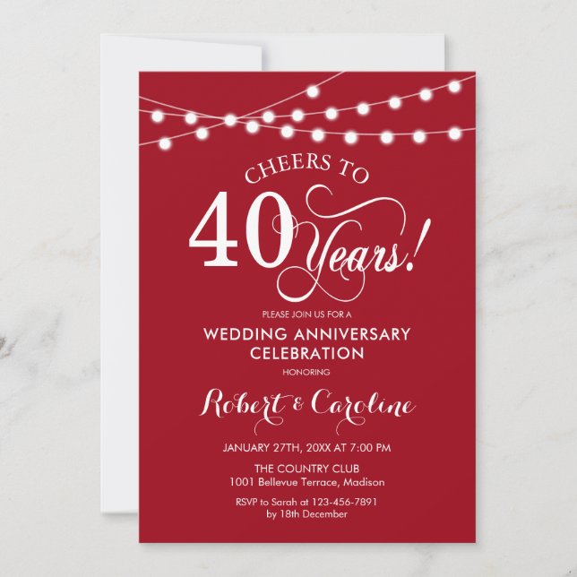 Convite Rubí Vermelho 40º Aniversário de Casamento (Frente)