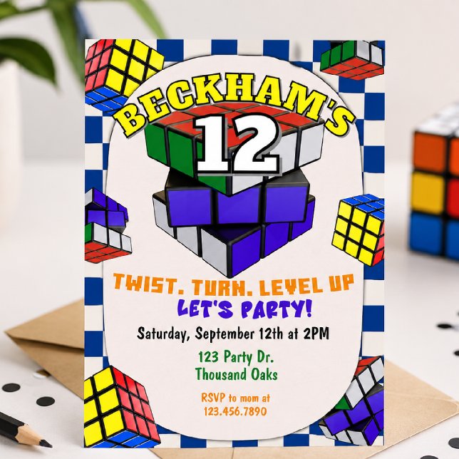 Convite Rubik's Cube Birthday | Puzzle Cube Party (Criador carregado)