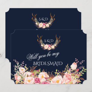Convite Rubor Antílope Floral Você Será Minha Dama de Honr