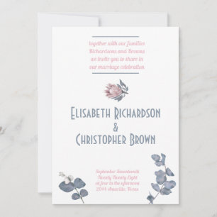 Convite Rubor Azul Rosa Floral Casamento