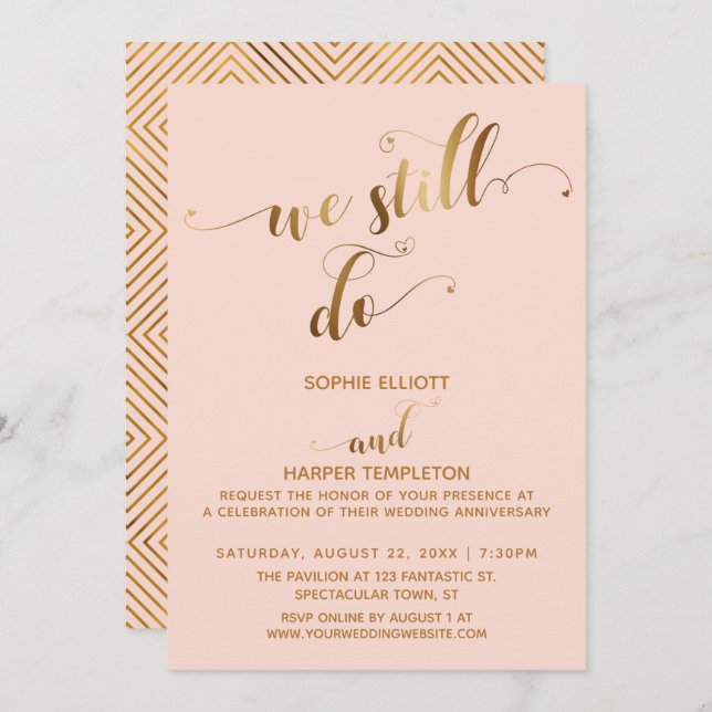 Convite Rubor Dourado Ainda Fazemos Tipografia Aniversário (Frente/Verso)