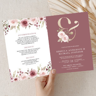 Convite Rubor Floral Poeira Rosa Ampersand Código QR Casam