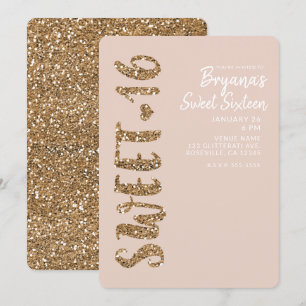 Convite Rubor Glitter Rose Gold Doce Dezesseis Festa