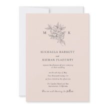 Rubor Rosa Elegante Monograma Botânico Casamento