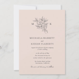 Convite Rubor Rosa Elegante Monograma Botânico Casamento