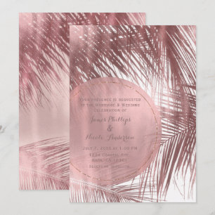Convite Rubor Rosa Ouro Rosa Palmeiras Tropicais Casamento