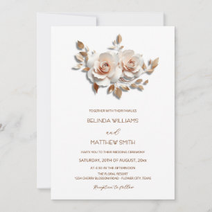 Convite Rubor  Rosado Dourado Flores 3D Simples