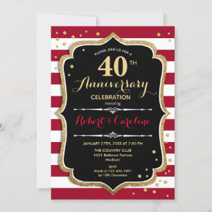 Convite Rubro Preto Dourado 40º Aniversário