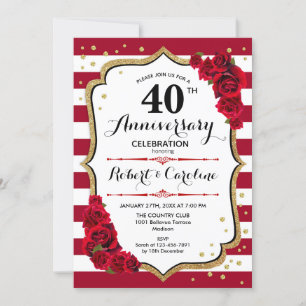 Convite Rubro Vermelho 40º Aniversário - Dourado Branco Ve