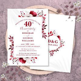Convite Ruby Elegante Flora 40º Aniversário de Casamento 