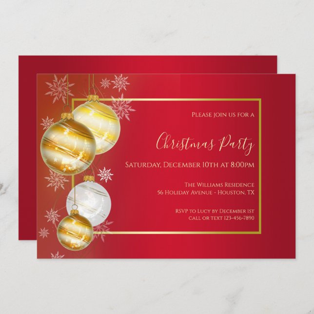 Convite Ruby & Gold Festive Christmas Party (Frente/Verso)