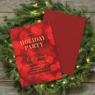 Convite Ruby Red Bokeh Lights Faux Faux Foliday Party Dour