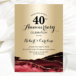 Convite Ruby Red Dourado 40 anos<br><div class="desc">Dourado e rubi convite para o 40º aniversário. Elegante design formal com fundo de mármore agado,  fonte falsa de ouro brilhante e script de tipografia. Trendy convida o cartão perfeito para uma comemoração de na moda. Impressos convites Zazzle ou modelo de impressão digital instantânea para download.</div>