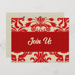 Convite Ruby Red e Taupe Damask Professional Business