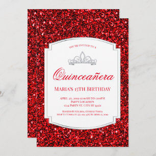 Convite Ruby Red Glitter Quinceañera