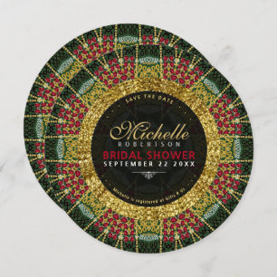 Convite Ruby Red Green - Chá de panela Dourado brilhante