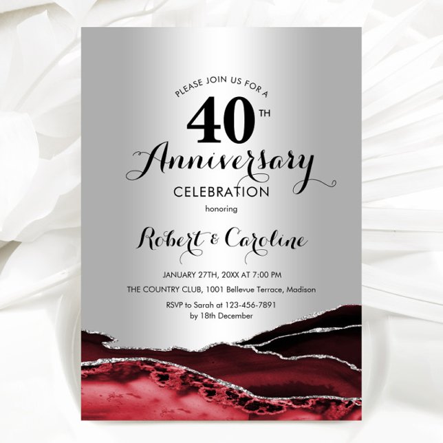 Convite Ruby Red Silver 40º Aniversário (Criador carregado)