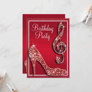 Convite Ruby Red Stiletto & Treble Clef Birthday