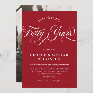 Convite Ruby Red Swirly Calliographic 40ª Aniversário do C