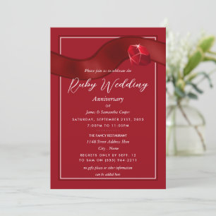 Convite Ruby Ribbon, 40 Anos de Aniversário de Casamento