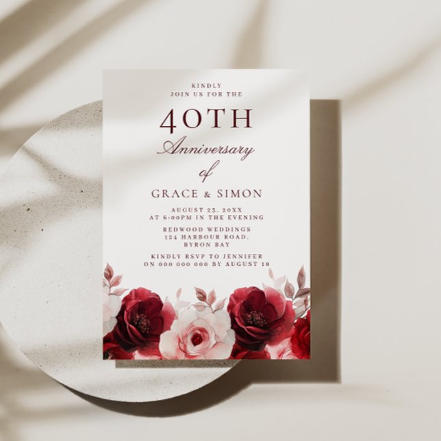 Convite Ruby Rosa vermelha 40º Aniversário de Casamento (Criador carregado)