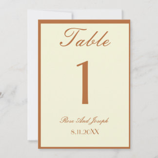 Convite Ruddy Brown Old Money Wedding Table Number
