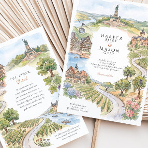 Convite Rüdesheim Alemanha Aquarela Vale do Reno Casamento
