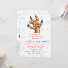 Convite Rudolph with Blue Snowflakes Birthday Bash