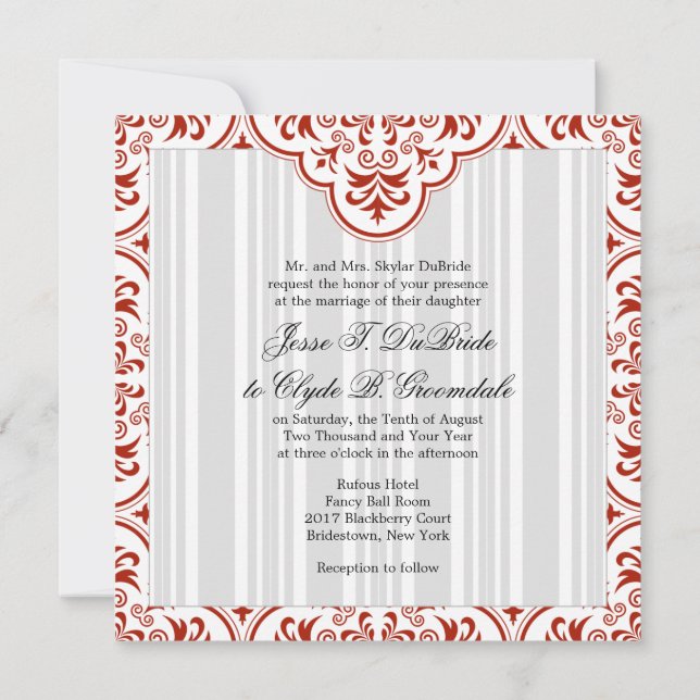 Convite Rufous Wedding Damask DIY (Verso)