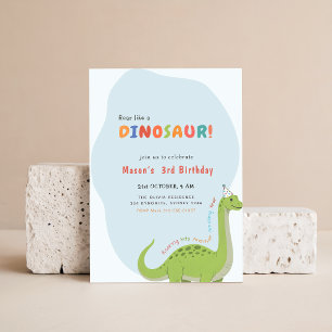 Convite Ruge Como um Dinossauro Aquarela Dino 3º Aniversár