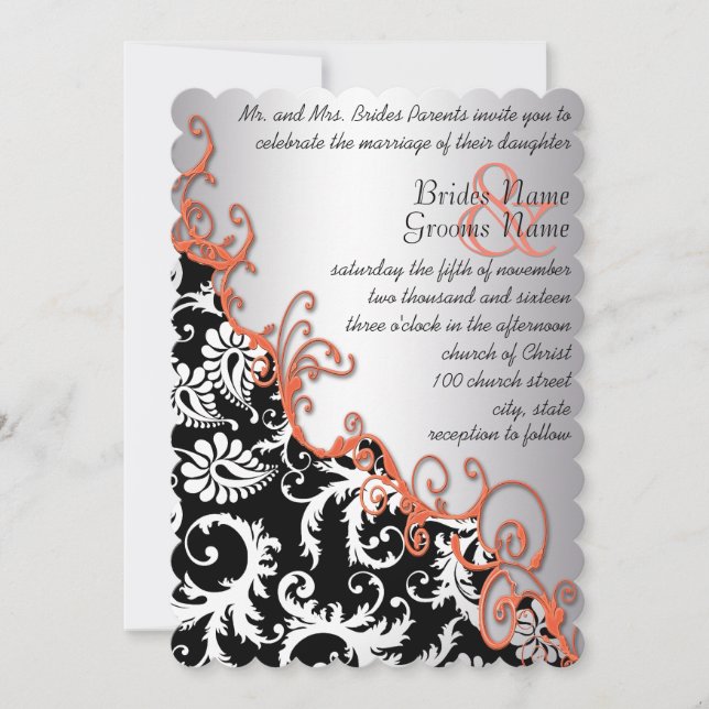 Convite Ruptura de papel castanho russo Damask Tangerine S (Frente)