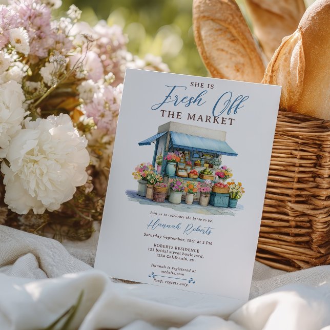 Convite Ruptura do Chá de panela do mercado (Rustic Fresh Off Market Bridal Shower Flower Stall Invitation)