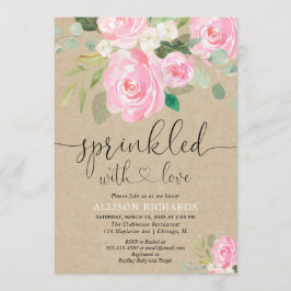 Convite Ruptura floral rústica de bebê rosa