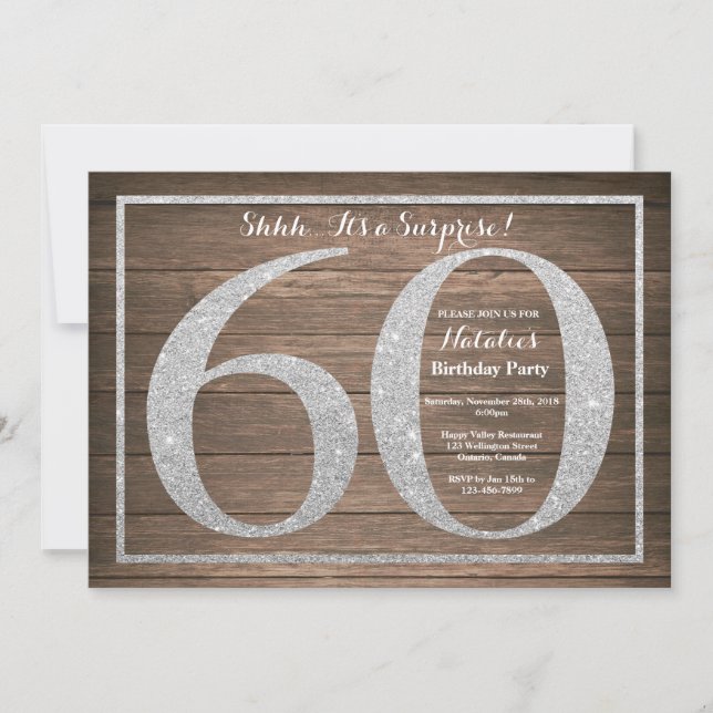 Convite Rusic Surprise 60º Aniversário de Silver (Frente)