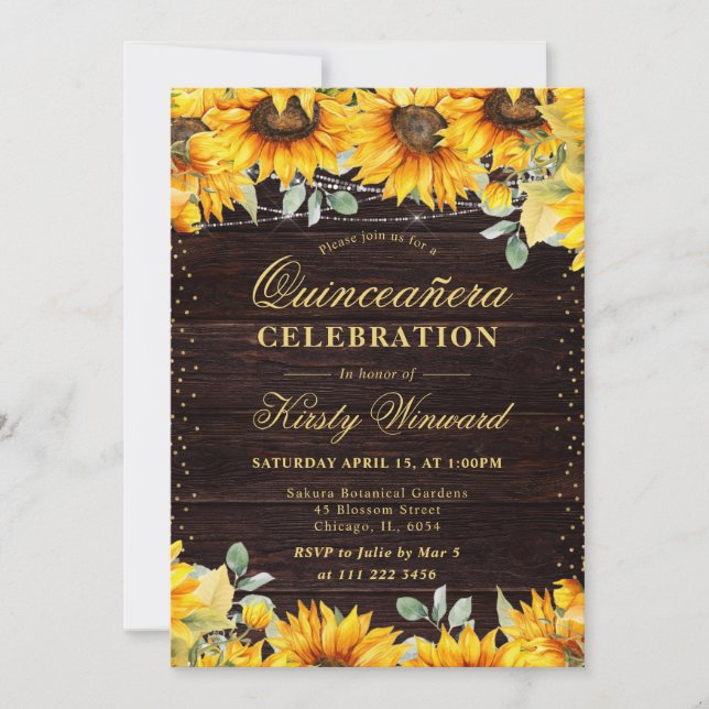 Convite Russ Watercolor Sunflower Quinceanera (Frente)