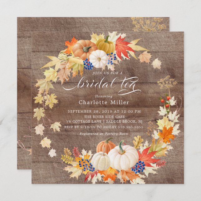 Convite Russo Autumn Deixa Pumpkins Bridal Tea (Frente/Verso)