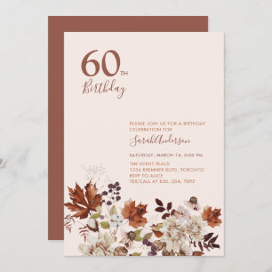 Convite Russo Autumn Floral Adulto Milestone Aniversário