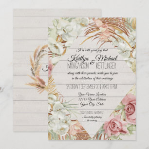 Convite Russo BOHO Tropical Pampas Greenery Blush Floral